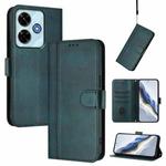 For Redmi 13 5G / 4G Global Line Splicing Buckle Retro Leather Phone Case(Dark Green)