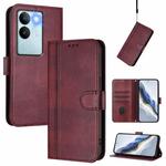 For vivo V29 5G Global / V29 Pro Line Splicing Buckle Retro Leather Phone Case(Wine Red)