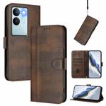 For vivo V29 5G Global / V29 Pro Line Splicing Buckle Retro Leather Phone Case(Brown)