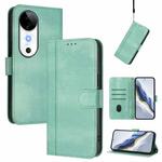 For vivo S19 Line Splicing Buckle Retro Leather Phone Case(Mint)