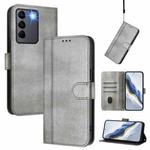 For vivo V27 5G / V27 Pro 5G Global Line Splicing Buckle Retro Leather Phone Case(Grey)