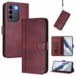 For vivo V27 5G / V27 Pro 5G Global Line Splicing Buckle Retro Leather Phone Case(Wine Red)
