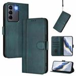 For vivo V27e 4G / T2 4G Global Line Splicing Buckle Retro Leather Phone Case(Dark Green)