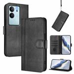 For vivo V29e 5G / V30 Lite 5G Global Line Splicing Buckle Retro Leather Phone Case(Black)