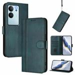 For vivo V29e 5G / V30 Lite 5G Global Line Splicing Buckle Retro Leather Phone Case(Dark Green)