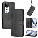 For vivo V40 5G / V40 Pro 5G Global Line Splicing Buckle Retro Leather Phone Case(Black)