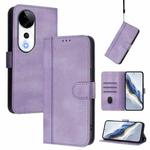 For vivo V40 5G / V40 Pro 5G Global Line Splicing Buckle Retro Leather Phone Case(Purple)