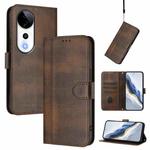 For vivo V40 5G / V40 Pro 5G Global Line Splicing Buckle Retro Leather Phone Case(Brown)