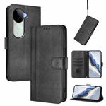 For vivo V40e 5G India / iQOO Z9s 5G Line Splicing Buckle Retro Leather Phone Case(Black)