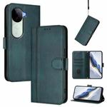 For vivo V40e 5G India / iQOO Z9s 5G Line Splicing Buckle Retro Leather Phone Case(Dark Green)