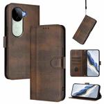 For vivo V40e 5G India / iQOO Z9s 5G Line Splicing Buckle Retro Leather Phone Case(Brown)
