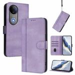 For vivo V50 5G Global Line Splicing Buckle Retro Leather Phone Case(Purple)