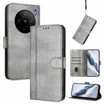 For vivo X100s 5G Line Splicing Buckle Retro Leather Phone Case(Grey)