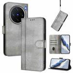 For vivo X200 Pro mini Line Splicing Buckle Retro Leather Phone Case(Grey)