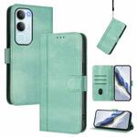 For vivo Y19s 4G Global Line Splicing Buckle Retro Leather Phone Case(Mint)