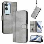 For vivo Y19s 4G Global Line Splicing Buckle Retro Leather Phone Case(Grey)