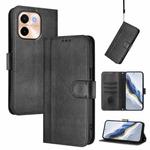 For vivo Y28 4G Global Line Splicing Buckle Retro Leather Phone Case(Black)