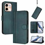 For vivo Y28 4G Global Line Splicing Buckle Retro Leather Phone Case(Dark Green)