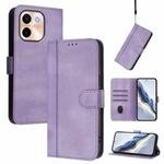 For vivo Y28 4G Global Line Splicing Buckle Retro Leather Phone Case(Purple)