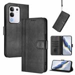For vivo Y29 4G Global Line Splicing Buckle Retro Leather Phone Case(Black)