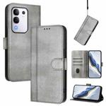 For vivo Y29 4G Global Line Splicing Buckle Retro Leather Phone Case(Grey)