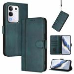 For vivo Y29 4G Global Line Splicing Buckle Retro Leather Phone Case(Dark Green)
