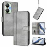 For vivo Y27 4G 2023 Global Line Splicing Buckle Retro Leather Phone Case(Grey)