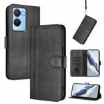 For vivo Y56 5G / Y16 4G / Y02s 4G Global Line Splicing Buckle Retro Leather Phone Case(Black)