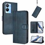 For vivo Y56 5G / Y16 4G / Y02s 4G Global Line Splicing Buckle Retro Leather Phone Case(Dark Blue)
