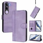 For vivo V40 Lite 4G IDN / Y300 5G IDN Line Splicing Buckle Retro Leather Phone Case(Purple)