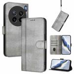 For vivo X200s 5G Line Splicing Buckle Retro Leather Phone Case(Grey)