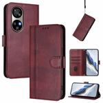 For Ulefone Note 17 Pro Line Splicing Buckle Retro Leather Phone Case(Wine Red)