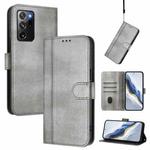 For Samsung Galaxy Note20 Ultra Line Splicing Buckle Retro Leather Phone Case(Grey)