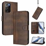 For Samsung Galaxy Note20 Ultra Line Splicing Buckle Retro Leather Phone Case(Brown)