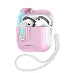 For AirPods 4 Automatic Pop-up Cover Holder Earphone Case with Switch Lock(White Pink)