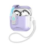 For AirPods 4 Automatic Pop-up Cover Holder Earphone Case with Switch Lock(White Purple)