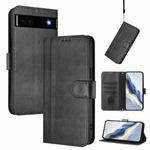 For Google Pixel 6a Line Splicing Buckle Retro Leather Phone Case(Black)