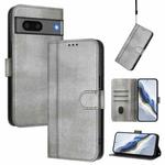 For Google Pixel 7 Line Splicing Buckle Retro Leather Phone Case(Grey)