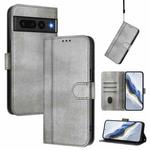For Google Pixel 7 Pro Line Splicing Buckle Retro Leather Phone Case(Grey)