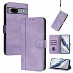 For Google Pixel 7a Line Splicing Buckle Retro Leather Phone Case(Purple)