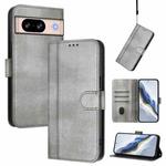 For Google Pixel 8 Line Splicing Buckle Retro Leather Phone Case(Grey)