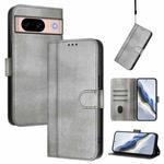 For Google Pixel 8a Line Splicing Buckle Retro Leather Phone Case(Grey)