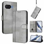 For Google Pixel 9a Line Splicing Buckle Retro Leather Phone Case(Grey)