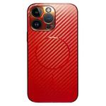 For iPhone 16 Pro Max Plating Carbon Fiber MagSafe Full Coverage Phone Case(Red)