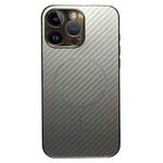 For iPhone 15 Pro Max Plating Carbon Fiber MagSafe Full Coverage Phone Case(Silver)