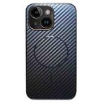 For iPhone 15 Plating Carbon Fiber MagSafe Full Coverage Phone Case(Black)