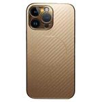 For iPhone 14 Pro Plating Carbon Fiber MagSafe Full Coverage Phone Case(Gold)