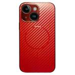 For iPhone 13 Plating Carbon Fiber MagSafe Full Coverage Phone Case(Red)