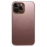 For iPhone 11 Pro Max Plating Carbon Fiber MagSafe Full Coverage Phone Case(Pink)