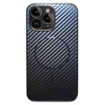 For iPhone 11 Pro Max Plating Carbon Fiber MagSafe Full Coverage Phone Case(Black)